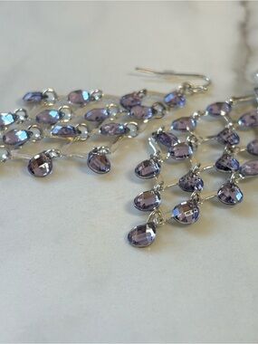 Avon Lavender Rhinestone Chandelier Earrings Silver Statement Drop 3” Gift Box